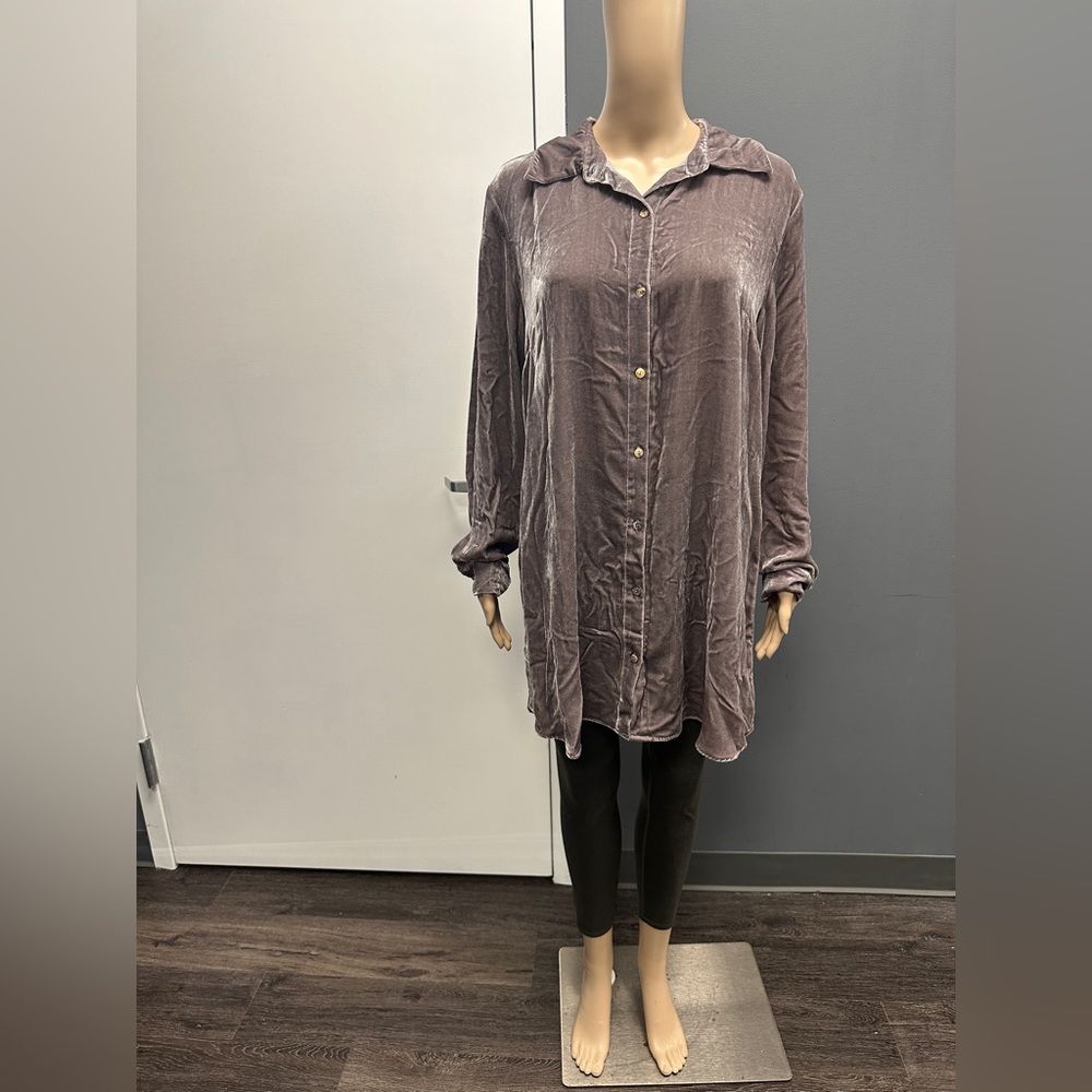 NWT Johnny Was Mimi Velvet Button Down Oversized Shirt Blouse, Size M Orig $245
